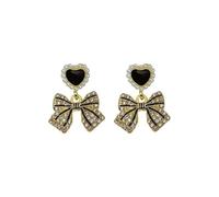 1 paio di orecchini pendenti da donna chic di tendenza a forma di cuore con fiocco nero pendenti orecchini pendenti vintage imitazione perla gioielli design durevole