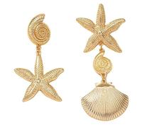 1 paio di orecchini personalizzati in stile spiaggia, orecchini retrò esagerati a capesante dorati, versatili gioielli creativi con conchiglie e stelle marine. Bella lavorazione