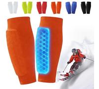1 paio di parastinchi per sci, Shin Protector sci, traspirante e antiscivolo, ghette elastiche antiurto con struttura a nido d'ape, strisce in silicone antiscivolo, per ragazzi e ragazze (arancione
