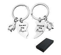1 paio di portachiavi con pinguino, coppia romantica, regalo per il vostro partner, Natale, San Valentino, anniversario, luna di miele (argento)