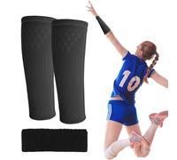1 paio di protezioni per braccio da pallavolo nero e 1 bandana nera che assorbe il sudore, elastici per pallavolo, protezione avambraccio, equipaggiamento di protezione per pallavolo, adatto per sport