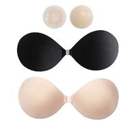 1 Paio di Reggiseni Invisibili, Push up Adesivi, Schiena Scoperta con Copertura per capezzolo, Reggiseno Riutilizzabile per Abito Senza Spalline, Abiti da Ballo, Abiti da Sposa, Albicocca, Nero(B)