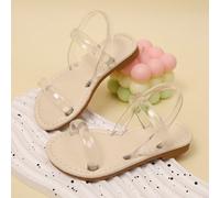 1 Paio di sandali bianchi per bambini con cinturini in PU trasparente, punta tonda aperta, suola piatta antiscivolo, sandali romani alla moda e carini, adatti per ragazze di età compresa tra 3 e 12 an