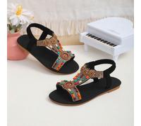 1 Paio di Sandali Bohémien Estivi Ultima Moda per Bambini, Decorati con Cristalli e Motivi Floreali - Modello Nero. Adatti per Uscite Quotidiane, Centri Commerciali, Vacanze Estive, Feste e Passeggiat