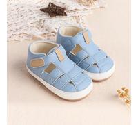 1 paio di sandali casual e versatili da ragazzo, in colore unito in PU, con design piatto e chiusura a strappo, adatti per l'estate CN10-11,CN12-13,CN14-15Blocchi di colore,Colore unico