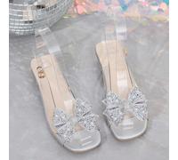 1 Paio di Sandali con Tacco Alto Estivi per Bambini con Cristalli e Fiocco - Argento. Facili da abbinare con vari outfit, adatti per uscite quotidiane, centri commerciali, feste e vacanze estive. EUR3