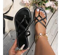 1 Paio di Sandali Estivi Nuovi da Donna, Pantofole Casual Stile Romano Slip-On, Sandali Piatte Comode Slip-On, Consigliati dai Blogger, Sandali Eleganti Francesi, Scarpe da Spiaggia Estive, Design Fra