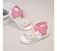 1 Paio di sandali estivi per bambini 2025 con design bicolore, chiusura a strappo, in rosa e beige. Alla moda, casual, semplici e confortevoli. Ottima scelta per la vita universitaria, le uscite quoti