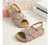 1 Paio di Sandali Estivi per Bambini con Ricamo Floreale, Cinturini Incrociati e Chiusura a Strappo - Design Viola. Perfetti per Uscite Quotidiane, Shopping al Centro Commerciale, Vacanze Estive, Pass