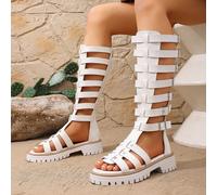 1 Paio di Sandali Gladiatori Bianchi Punk Y2K in Pelle PU con Cerniera, Fibbia e Rivetti, Adatti per Uso Esterno e Vacanze Estive EUR36,EUR37,EUR38,EUR39,EUR40,EUR41,EUR42,EUR43A strisceMicrofibra