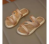 1 Paio di Sandali Piatti Aperti con Treccia e Texture Metallica per Ragazze, Comodi e Semplici, Unici per la Spiaggia. Essenziali per le Gite Estive e le Vacanze al Mare dei Bambini. EUR34,EUR35,EUR36