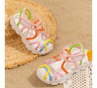 1 Paio di Sandali Sportivi per Bambini con Punta Chiusa, Cinturini Intrecciati Multicolore & Design Trasparente, Protezione Avvolgente Traspirante e Traforata, Stile Color-Block Macaron, Fresco & Viva