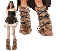 1 paio di scaldini a gamba pelosa di Halloween, 11,8 Assocatori di gambe soffici vichinghi lunghi con avvolgimento in pelle per stivali, scaldabamici sfocati per il guerriero cosplay, accessorio pe