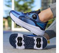 1 Paio di scarpe a rotelle per bambini con parte superiore in rete a colori sfumati, fibbia rotante regolabile, facile da indossare e togliere, adatte per pattinaggio su rotelle, parte superiore stamp