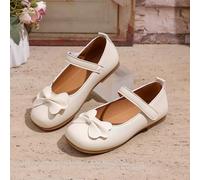 1 Paio di Scarpe Ballerine Beige con Fiocco per Ragazze, in Tessuto PU con Chiusura a Strappo, Punta Tonda, Suola in TPR Antiscivolo, Leggere e Confortevoli, Adatte per Bambine dai 5 ai 14 Anni, per C