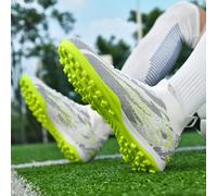 1 Paio di Scarpe da Calcio Alte da Uomo, Antiscivolo e Resistenti all'Usura, Progettate per Campi TF con Tomaia in Pelle PU, Suola in Gomma Zigrinata, Adatte per Campi Sportivi Fangosi e con Erba Cort