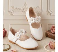 1 Paio di Scarpe Mary Jane Bianche da Ragazza con Fiore 3D & Perla, Eleganti e alla Moda Scarpe da Principessa per Feste, Scarpe Formali con Punta Rotonda e Chiusura a Strappo, Scarpe per la Scuola, A