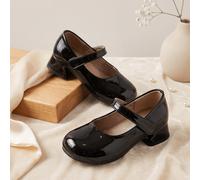 1 Paio di Scarpe Mary Jane Piatte con Tacco Grosso Nere alla Moda per Bambini, Mocassini da Principessa con Chiusura a Strappo per Bambini di Taglia Media-Grande, Scarpe per la Scuola, Esibizioni e Ca
