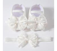 1 paio di scarpe morbide per primi passi per bambini da 0 a 2 anni, con set di scarpe di pizzo da principessa neonato e fascia, ottimo regalo per compleanni, cento giorni, nascite, uso quotidiano 0-6M