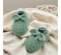 1 Paio di Scarpine Fatte a Mano all'Uncinetto per Neonati con Fiocco, Calzini Lavorati a Maglia per Bambini da Interno CN9,CN10,CN11Colore unico