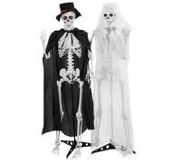 1 paio di scheletro spettrale sposa e sposo, 165 cm, a grandezza naturale, scheletro posabile con occhi luminosi e suono, articolazioni mobili, decorazioni a scheletro di Halloween (bianco)