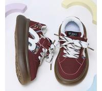 1 Paio di Sneaker per Bambini in Tessuto Borgogna con Patchwork, Chiusura a Gancio e Asola e Lacci, Indossabili in 2 Modi, Adatte per Sport all'Aperto e Vacanze EUR21,EUR22,EUR23,EUR24,EUR25,EUR26,EUR
