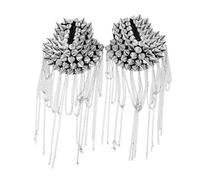 1 paio di spalle da uomo con strass di cristallo, rivetti punk, pompon, spilla da spalla, braccio, spilla regalo - argento, taglia M, pietra preziosa argento, medio, pietra preziosa