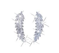 1 paio di splendidi orecchini a forma di piuma, orecchini da donna con cristalli luminosi e diamanti, Misura unica