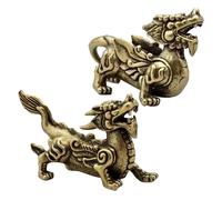 1 paio di statuette di bestie propizie in ottone - Creature mitologiche cinesi