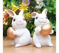 1 paio di statuette di coniglio in resina, coniglietto pasquale, decorazione da