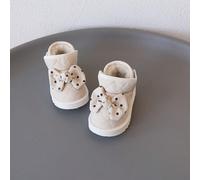 1 Paio di stivaletti corti per bambini con decorazione a fiocco, foderati termicamente per il calore, stile stivaletto corto, tacco piatto, stile dolce con fodera in pile, adatti per uscite quotidiane
