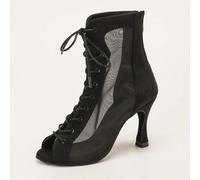 1 Paio di Stivali Corti Neri/Marroni in Finta Pelle Scamosciata e Rete, con Tacco Alto alla Moda, Sexy, per Latin Jazz, Scarpe da Ballo Latino CN35,CN36,CN37,CN38,CN39,CN40,CN41,CN42,CN43Tessuto