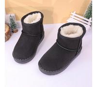 1 paio di stivali da neve per bambini con fodera in pelliccia marrone, nera e rosa, fodera per il calore e l'antiscivolo. Altezza ridotta, tacco piatto, semplice, casual, comodo e alla moda. Stivali d