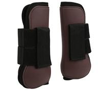1 paio di stivali di supporto per cavallo con guscio in PU, protezione protettiva per le gambe del cavallo in neoprene per il salto (zampe anteriori marroni L)