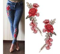1 paio di toppe ricamate a forma di rosa, per jeans e pantaloni, utili e pratiche