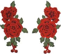 1 paio di toppe ricamate a forma di rosa rossa, da cucire, per tessuti in pizzo, vestiti, forniture artigianali di qualità e creatività