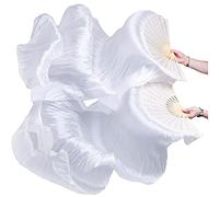 1 paio di veli lunghi per danza del ventre, realizzati a mano, in seta, colore bianco, bianco, 1.8 m US
