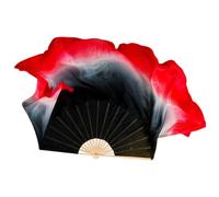 1 Paio di Ventaglio di Danza Yangko Sfumato Rosso Nero Vero Velo di Seta Ne1837