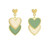 1 paio Dolce Bianco Verde Doppio Cuore Orecchini di Goccia Per Le Donne Asimmetrico Amore Cuore Orecchini s Partito Gioielli Lavorazione Durevole