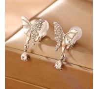 1 Paio Orecchini Con Clip A Farfalla E Strass Color Argento, Nuovo Orecchino Alla Moda Per Orecchie Non Forate, Clip Per Orecchie Non Forate A Forma Di Goccia D'acqua Per Uso Quotidiano, Al Lavoro, Re