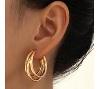 1 Paio Orecchini Da Donna Alla Moda A Forma Di C A Strati Multipli Con Design Geometrico A Triplo Anello In Metallo, Regalo Perfetto Per Un Appuntamento Tagli UnicaFerro