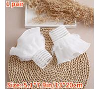 1 Paio Pizzo Finto Maniche Polso Polsini a Strati Balze Staccabile Bianco Carino