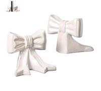 1 Pair Bow Bookends Decorative, Ceramic Book Ends Cute Sculpture, Unique Statues Decorative Tabletop Ornament Room Decor, for Home Dorm Wall Desk Shelf (white)