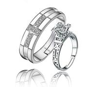 1 Pair Unisex Wedding Promise Engagement Rings Sterling Silver with Zirconia Tower Cross Rings Memoir for Parr Adjustable Ring for Anniversary Wedding Valentines Day