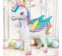 1 palloncino di lamina 4D a forma di unicorno in piedi e 25 palloncini di lattice nei colori macaron rosa, blu, giallo, viola e verde, unicorno in piedi con corona, per decorazioni di feste di complea