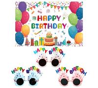 1 panno di sfondo per compleanno, 3 bicchieri, striscioni Happy Birthday, decorazioni per la festa di compleanno, striscione personalizzata, striscione colorata, sfondo di compleanno