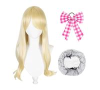 1 parrucca bionda, 1 rete per capelli, 1 fascia rosa con fiocco, travestimento da principessa bionda, adatta per carnevale, feste e travestimenti in maschera.