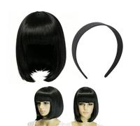 1 Parrucca Corta Nera, 1 Fascia A Tesa Larga, Fascia Antiscivolo Per Donna, Parrucca Simulata Da Studente, Decorazione Per Feste Cosplay.