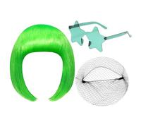 1 parrucca verde e 1 paio di occhiali verdi, viene fornito con 1 rete nera per capelli, parrucche da donna, parrucche al neon, parrucche per feste, parrucche divertenti, accessori da vestire