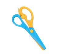 1 PC 137 mm Sicurezza Torta rotonda Scissori di plastica Studente Kids Calk Minion Forniture for la scuola materna(Yellow blue)